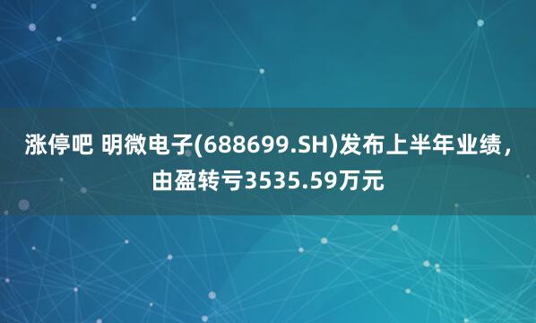 涨停吧 明微电子(688699.SH)发布上半年业绩，由盈转亏3535.59万元